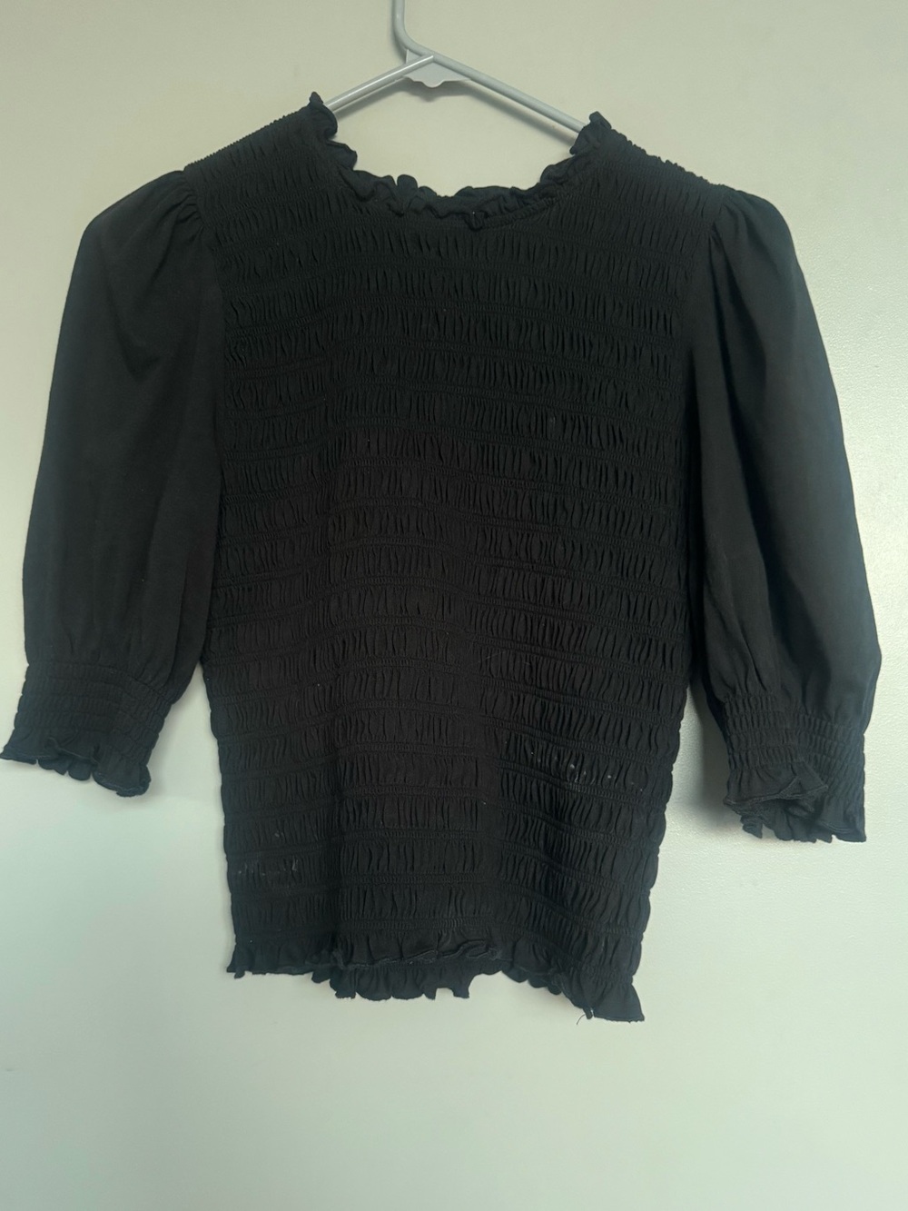 Veronica Beard Jeans Langston Smocked Puff Sleeve Top in Black XS - Picture 3 of 5